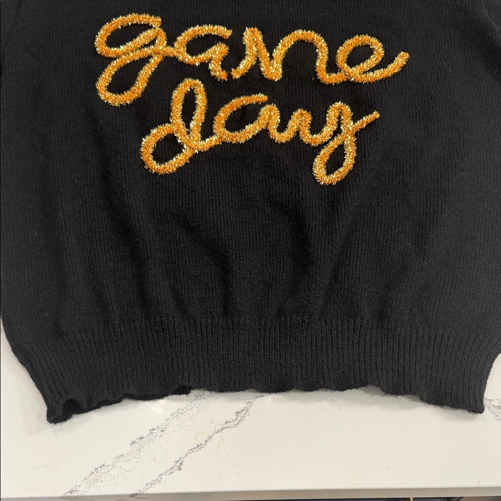 BiBi It's Game Day Black/Gold Puff Sleeve Sweater Size Large - Picture 7 of 7
